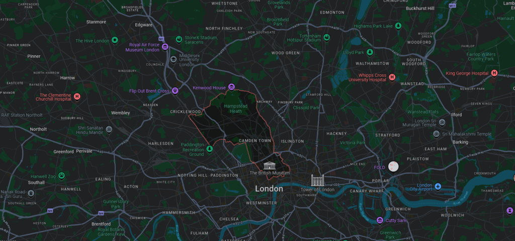 Map of the Borough of Camden showing the area covered for waste management services.